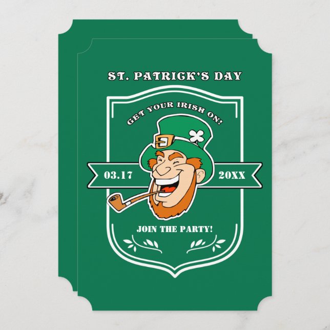 Invitación Funny Leprechaun Badge St. Patrick's Day Fiesta (Anverso / Reverso)