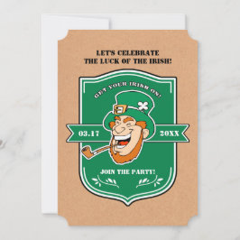 Invitación Funny Leprechaun Badge St. Patrick's Day Fiesta