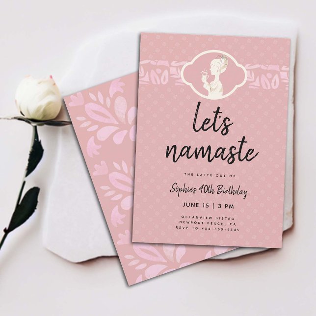 Invitación Funny Lets Namaste Latte Women 40th Birthday Fiest (funny 40th birthday invitation for women coffee latte party namaste yoga joke clean elegant classy )