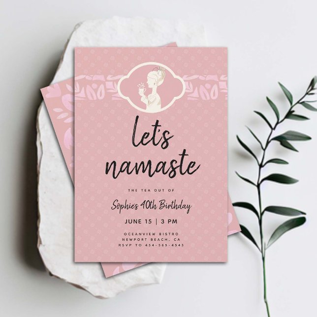 Invitación Funny Lets Namaste Women 40 Birthday Tea Fiesta (funny 40th birthday invitation for women tea party namaste yoga joke clean elegant classy cute)