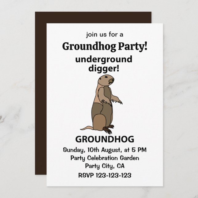 Invitación Funny Mascota Groundhog (Anverso / Reverso)