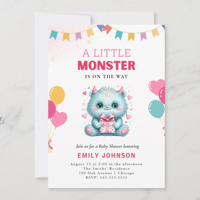 Invitación Funny Monster Baby Shower (Anverso)