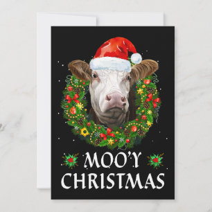 Invitación Funny Mooey Navidades Wreath Santa Hat Cow Moo Far