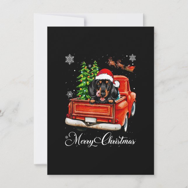 Invitación Funny moto de Dachshund Camión Rojo Feliz Navidad  (Anverso)