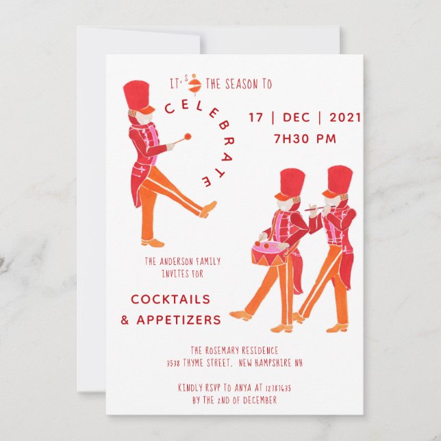 Invitación Funny Naranja-Red Watercolour Nutcracker  (Anverso)