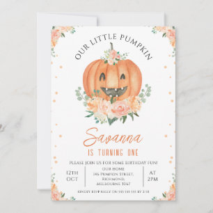 Invitación Funny Naranja Sonriente Calabaza Primer Cumpleaños