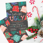 Invitación Funny Navidades corporativos chabacanos y feos<br><div class="desc">Graciosa y desagradable suéter gris invitación a Navidades corporativos. ¡Todos los colores del ilustracion son editables! Sé creativo con este divertido suéter de Navidades feos,  que presenta una fea tipografía con letras a mano. Sobre tiza editable gris oscuro.</div>