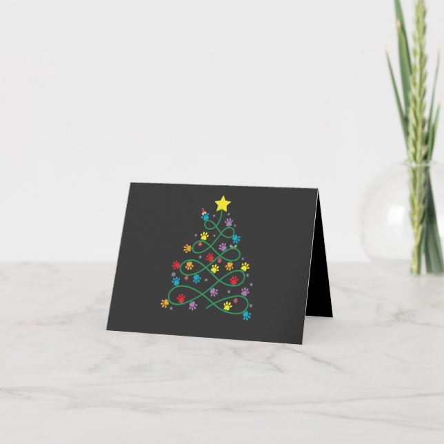 Invitación Funny Navidades Paw Tree Puppy Paws GIft (Anverso)