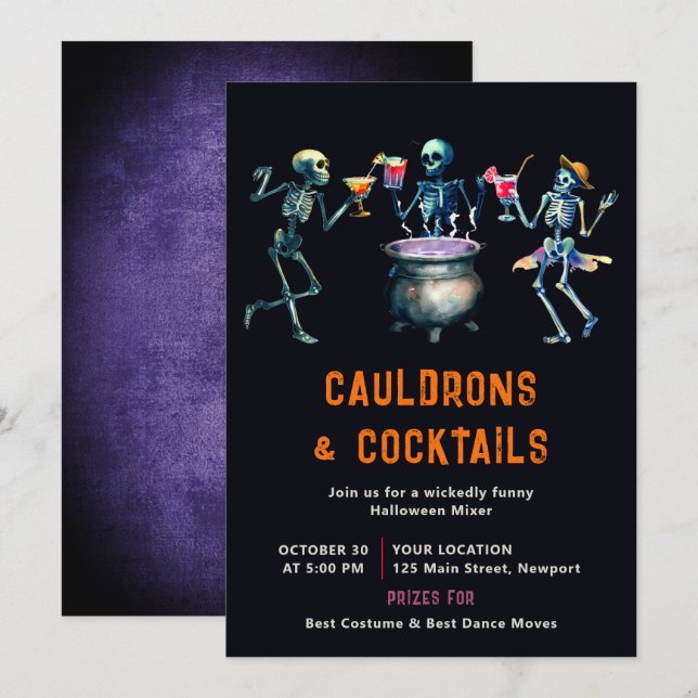 Invitación Funny oscuro mezclador de cócteles Cauldron Party  (Anverso / Reverso)