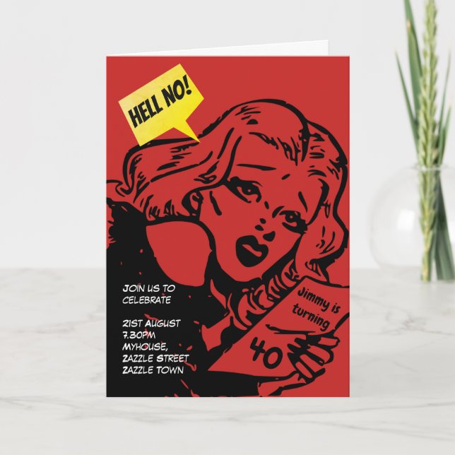 Invitación FUNNY Over the Hill Birthday Invita - Retro COMIC (Anverso)