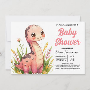 Invitación Funny Pastel Online Dinosaur Chica Baby Shower