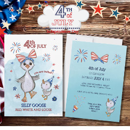 Invitación Funny patriótico ganso rojo, blanco y suelto
