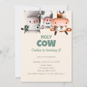 Invitación Funny Personalizado Vaca Segundo Cumpleaños