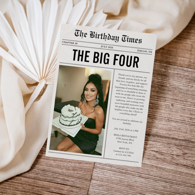 Invitación Funny Photo Newspaper 40th Birthday (Subido por el creador)