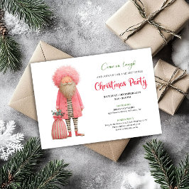 Invitación Funny pink santa Christmas party invitation card