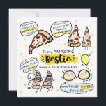 Invitación Funny Pizza Bestie Birthday Card<br><div class="desc">La tarjeta de cumpleaños Funny Pizza Bestie es una deliciosa tarjeta de cumpleaños diseñada para tu mejor amigo que comparte amor por la pizza. Esta tarjeta presenta un diseño humorístico y con tema de pizza que seguramente le dará una sonrisa a la cara a tu amigo. Puede incluir ilustraciones lúdicos...</div>