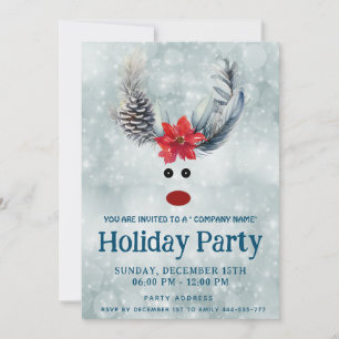 Invitación Funny poinsettia reno fiesta de fiesta corporativa
