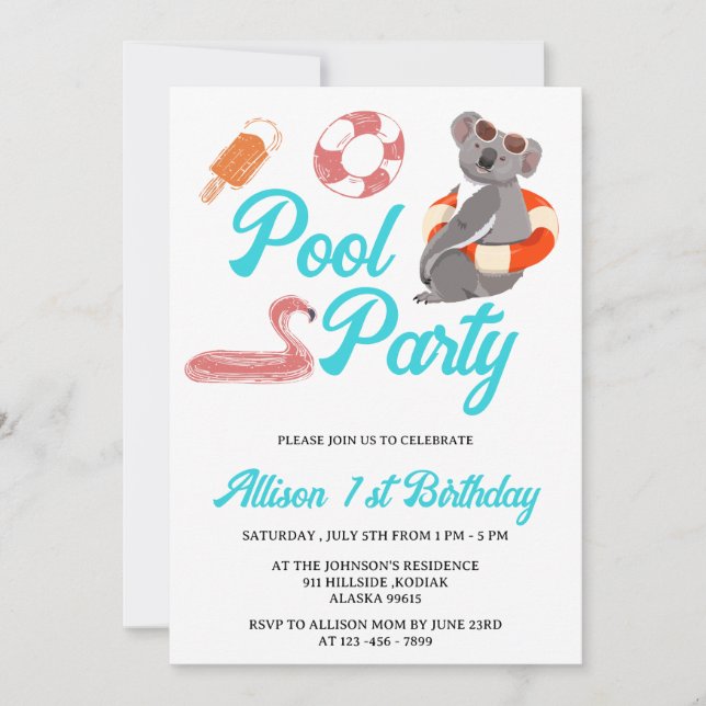 Invitación Funny Pool Fiesta Cumpleaños (Anverso)