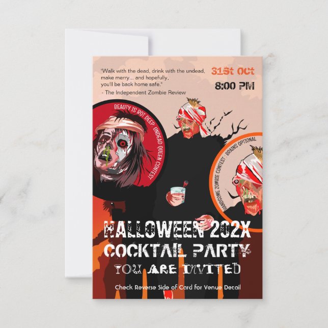 Invitación Funny Pulp Halloween Zombie Costume Cocktail Fiest (Anverso)