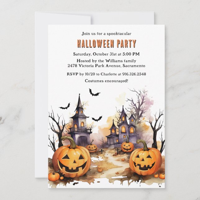 Invitación Funny Pumpkins Fantasma A Los Niños Halloween Part (Anverso)