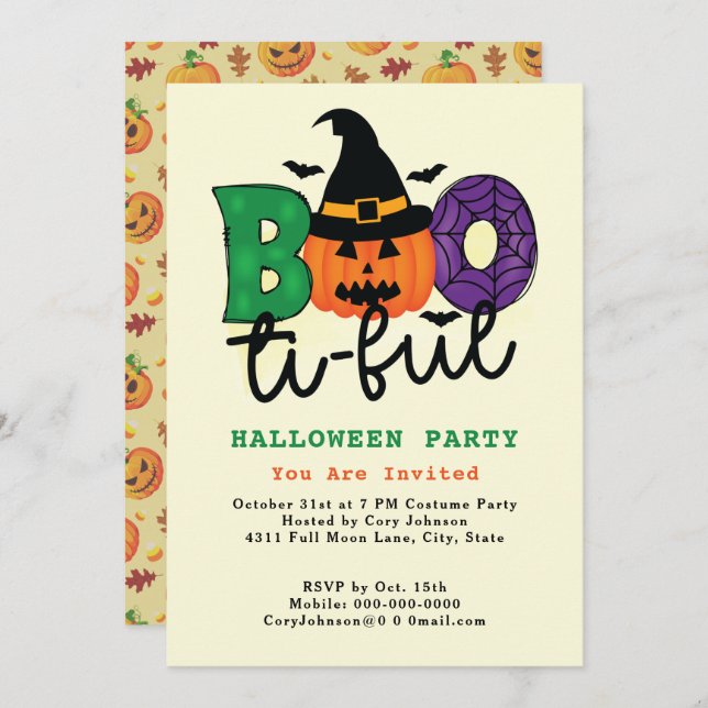 Invitación Funny Pun Boo ti ful Beautiful Party Halloween (Anverso / Reverso)