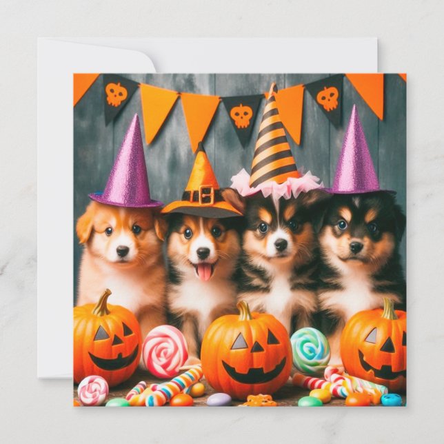 Invitación Funny puppies halloween (Anverso)