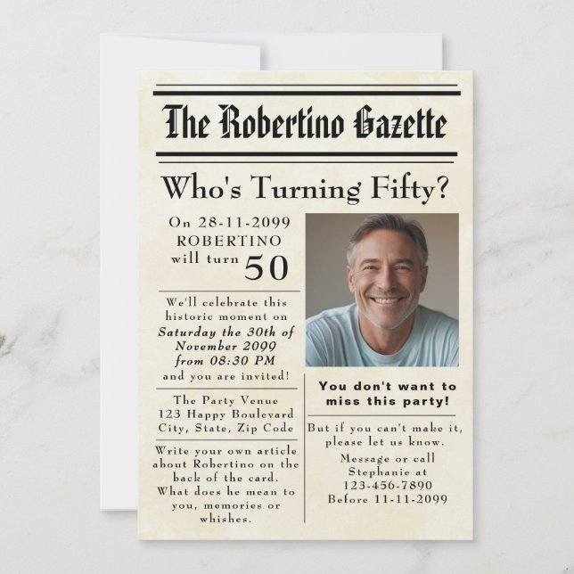 Invitación Funny que cumple 50 años de periódico (Anverso)