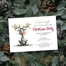 Invitación Funny Reindeer Cartoon Holiday Party Invitation