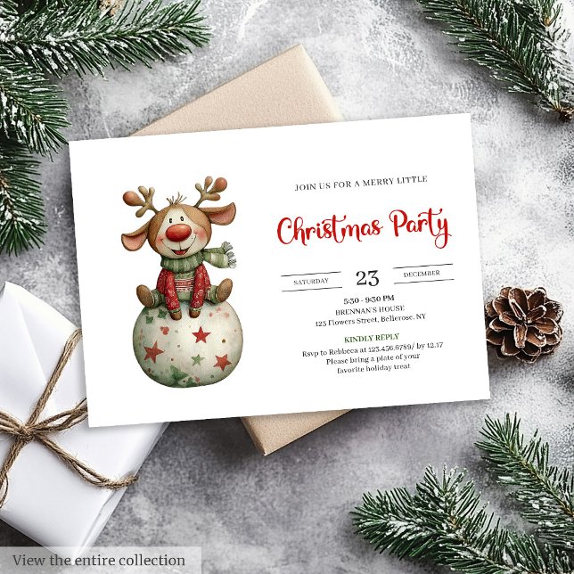 Invitación Funny Reindeer festive watercolor holiday invites (Funny Reindeer festive watercolor holiday invitation)