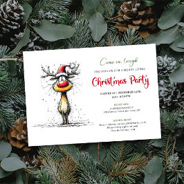 Invitación Funny Reindeer Hand Drawn Holiday Party Card