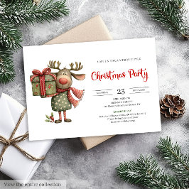 Invitación Funny Reindeer red green printable Christmas