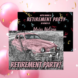 Invitación Funny Retirement Fiesta Antiguo Car Pink