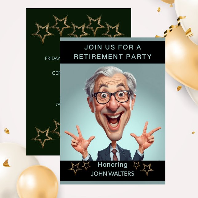 Invitación Funny Retirement Party (Funny Retirement Party Caricature Co-Worker Invitation)