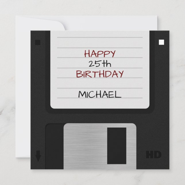 Invitación Funny Retro 80s Floppy Disk Birthday Card (Anverso)