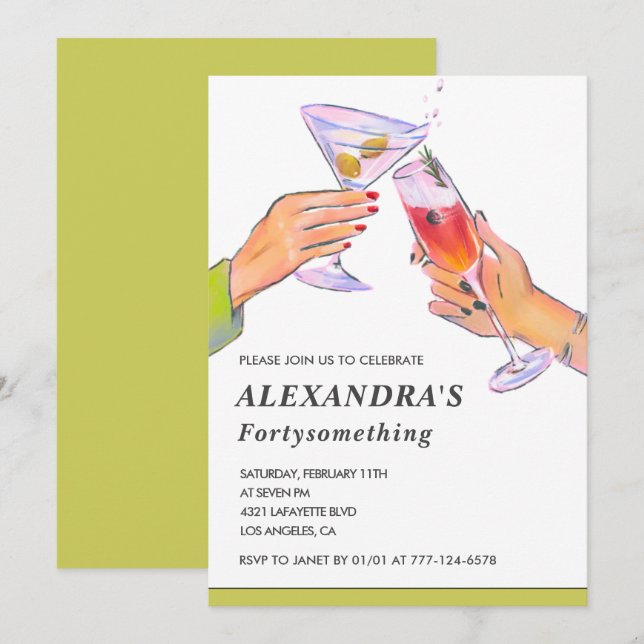 Invitación Funny Retro Cocktail fiesta de 44 años (Anverso / Reverso)