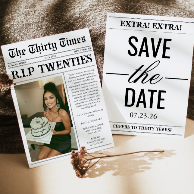 Invitación Funny RIP Twenties Newspaper 30th Birthday (Subido por el creador)