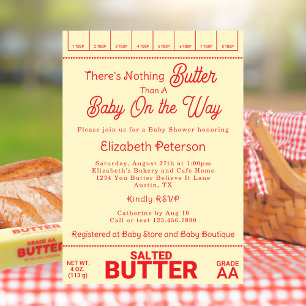 Invitación Funny Rústico Red Gingham Butter Tema Baby Shower