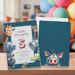 Invitación Funny Safari Animals 5 Birthday Card<br><div class="desc">¡Entra en una fantástica celebración de 5 años con esta divertida invitación a los animales de safari! Este llamativo diseño cuenta con una colección de criaturas de safari divertidas y divertidas, entre ellas un mono descarado, una jirafa tonta y un cocodrilo sonriente listo para el fiesta. Las animadas obras de...</div>