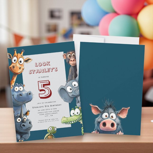 Invitación Funny Safari Animals 5 Birthday Card (Subido por el creador)