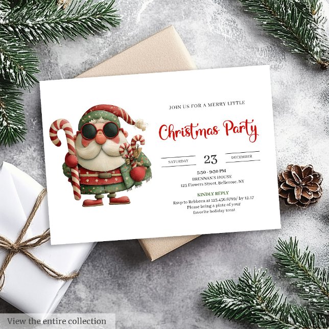 Invitación Funny Santa Classic Printable Red Green Party  (Funny Santa Classic Printable Red Green Party Invite

)