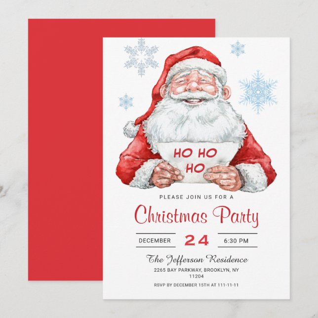 Invitación Funny Santa Claus Ho Ho Ho Fiesta Navidades de vac (Anverso / Reverso)