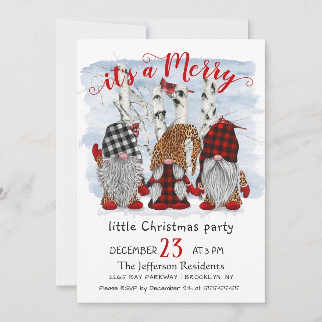Invitación Funny Santa Gnomes Feliz Navidad Pequeña Fiesta (Anverso)