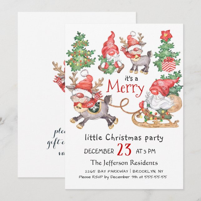 Invitación Funny Santa Gnomes Merry Christmas Little Party (Anverso / Reverso)