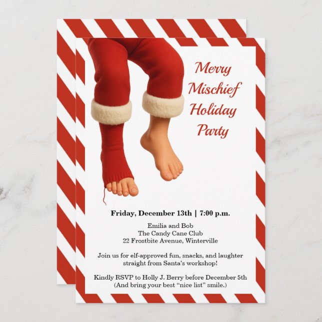 Invitación Funny Santa Legs | North Pole Mischief Holiday  (Anverso / Reverso)