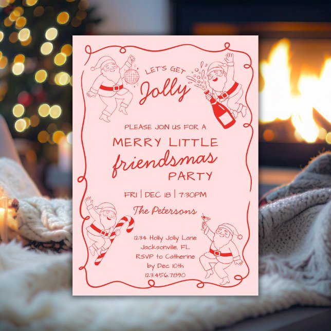 Invitación Funny Santa Line Art Friendsmas Christmas Party (Subido por el creador)