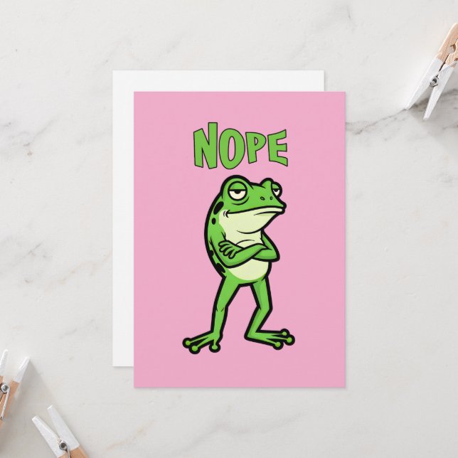 Invitación Funny Sassy Frog Nope, Grumpy Toads Cartoon Illus (Anverso/Reverso In Situ)