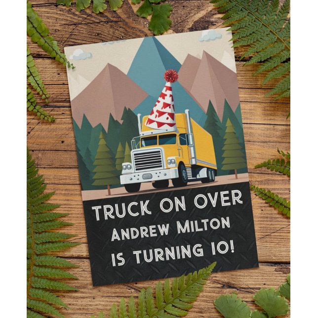 Invitación Funny Semi Truck Birthday Equipment Fiesta (Funny transport truck birthday party invitation)