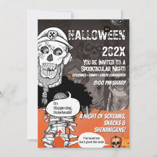 Invitación Funny Skeleton Mic Halloween Bash