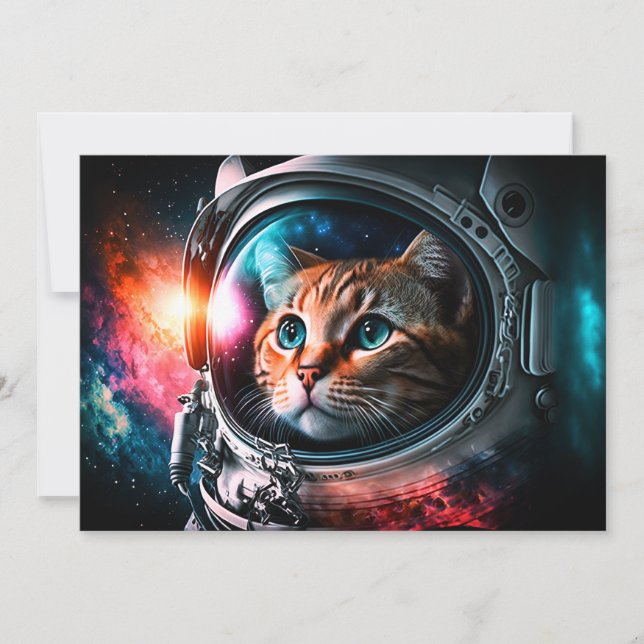 Invitación Funny Space Cat Astronauta Kitty Galaxy Universe (Anverso)
