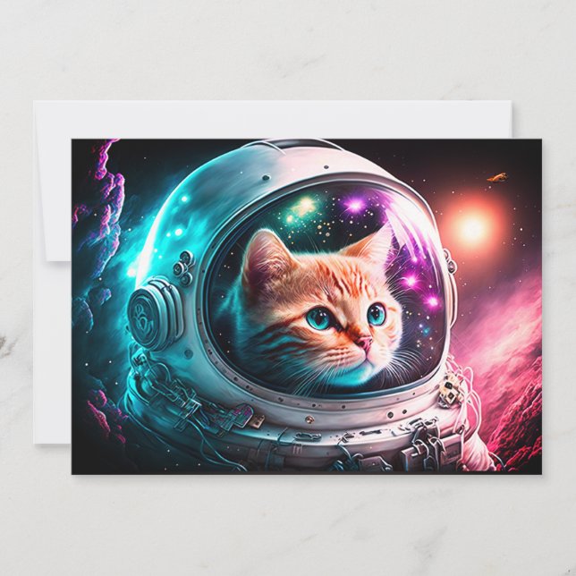 Invitación Funny Space Cat Astronauta Kitty Galaxy Universe (Anverso)